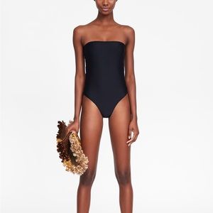 ZARA HIGH CUT STRAPLESS TUBE BLACK ONE PIECE SWIMSUIT NEW WITH TAGS XL New